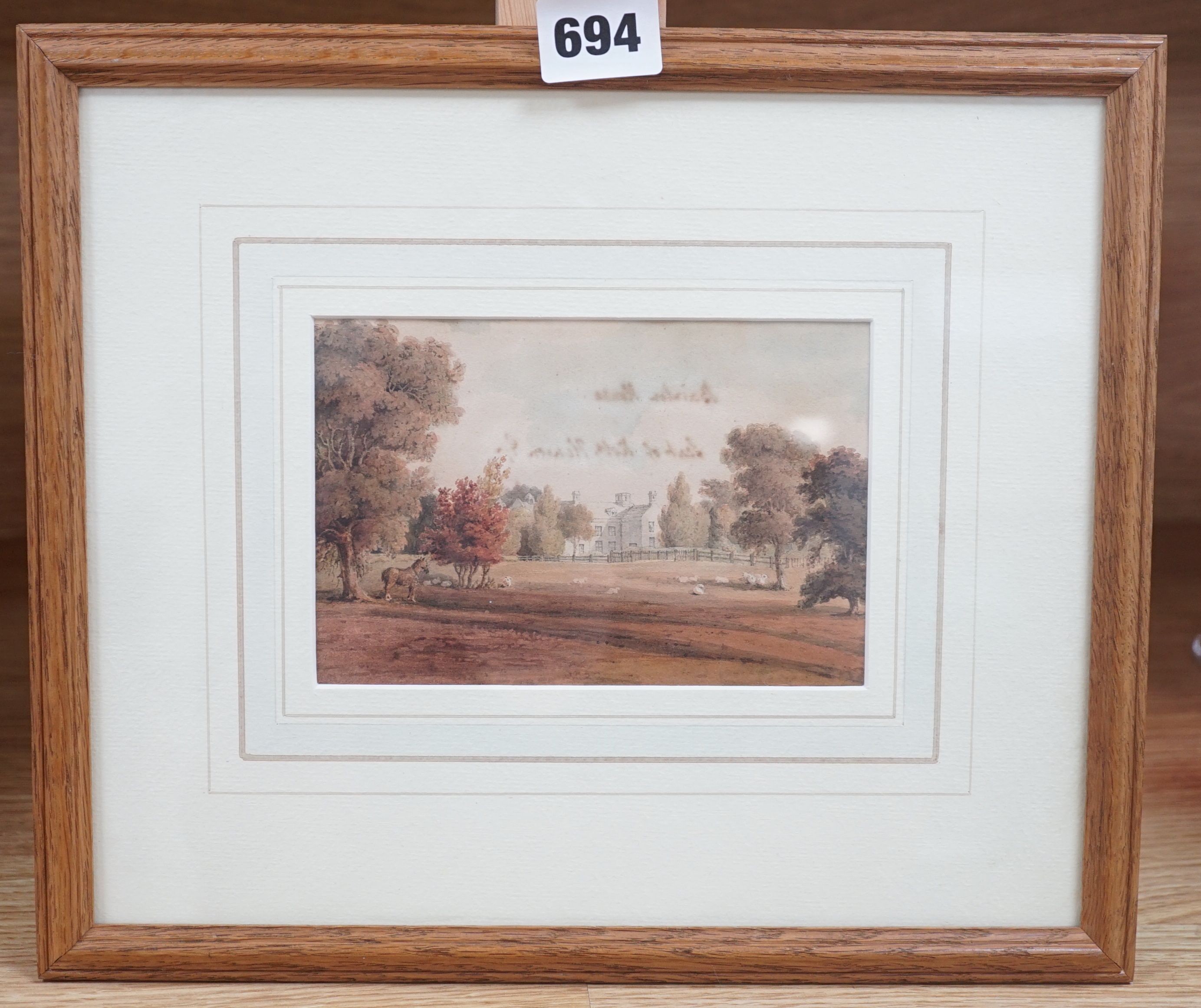 James Robert Thompson, Bainton House, Cambridgeshire, pen and watercolour, signed and inscribed on verso, 10 x 15.25cm